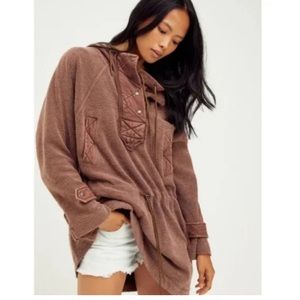 NWOT We The Free Sadie Surplus Knit Jacket Hooded Pullover sz M Brown